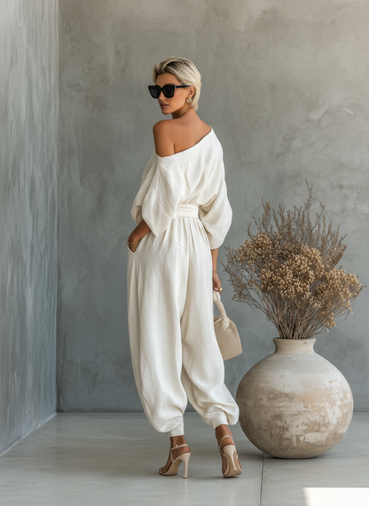 Lisa | Top doux à épaules dénudées et pantalon fuselé