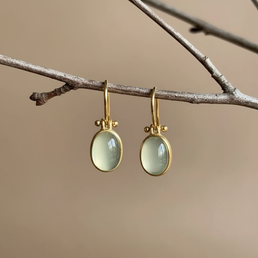Boucles d'oreilles vintage en pierre de lune verte