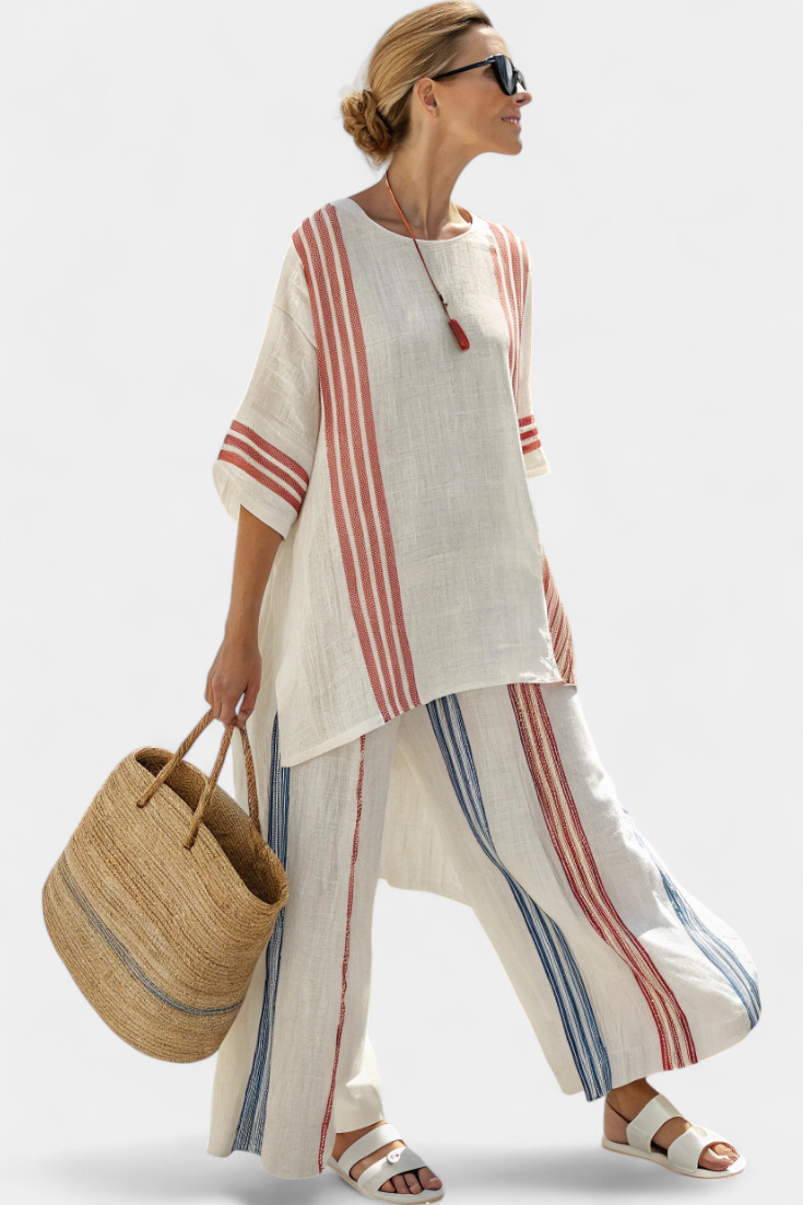 Alodia™ | Ensemble deux pièces en lin rayé