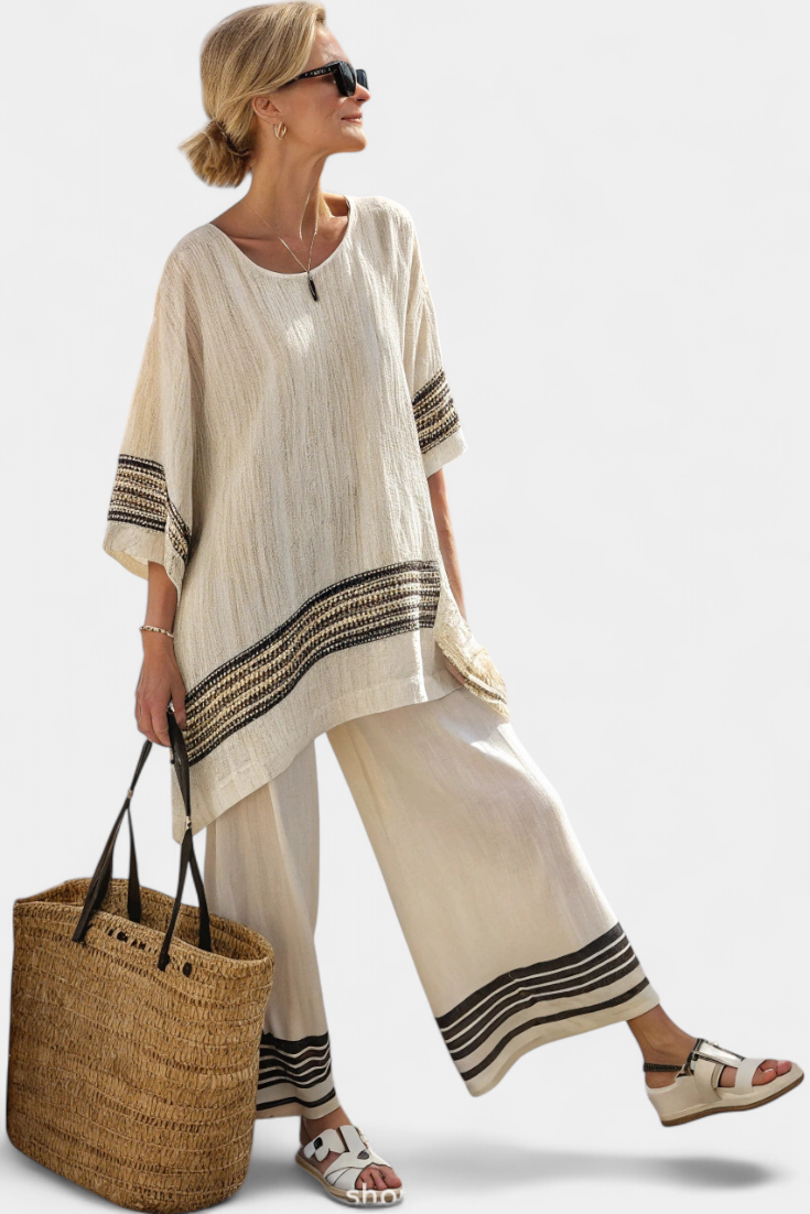 Alodia™ | Ensemble deux pièces en lin rayé