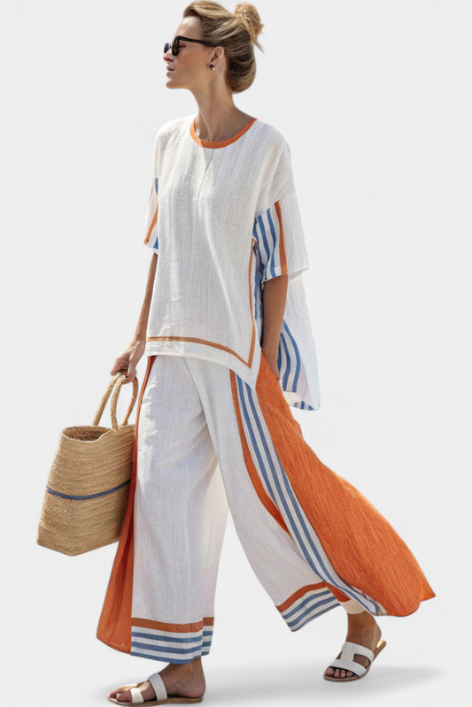 Alodia™ | Ensemble deux pièces en lin rayé