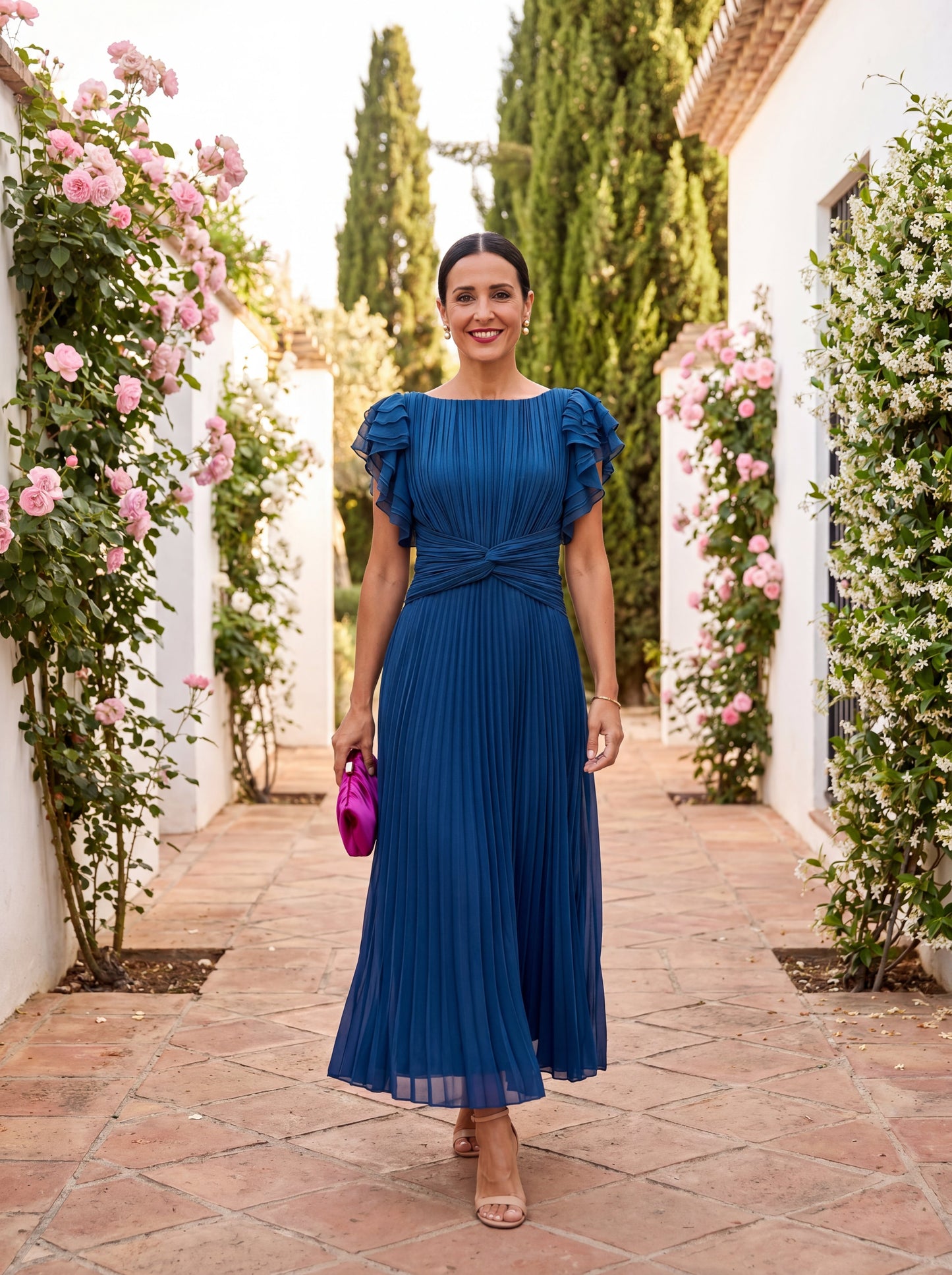 Seraphina | Élégante robe longue plissée avec taille nouée