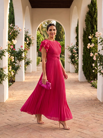 Seraphina | Élégante robe longue plissée avec taille nouée