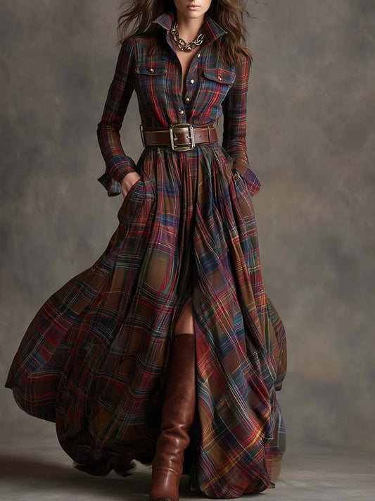 Beatriz | Robe longue à carreaux et ceinture