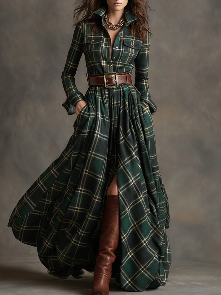 Beatriz | Robe longue à carreaux et ceinture
