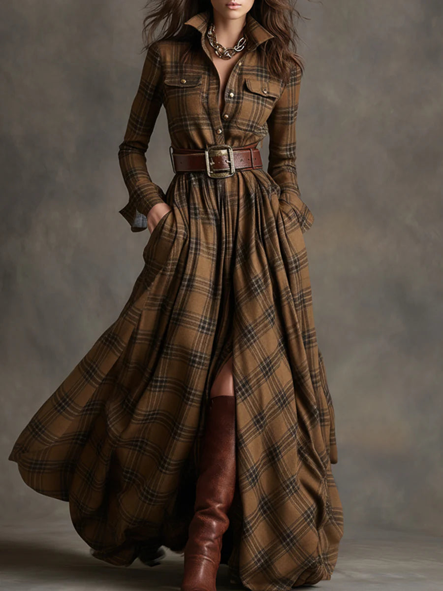 Beatriz | Robe longue à carreaux et ceinture