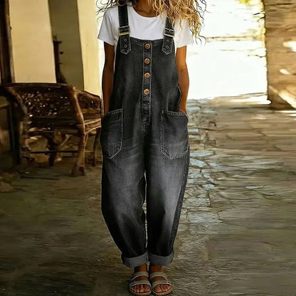 Mara | Salopette effet jean en coton doux vintage à bretelles réglables