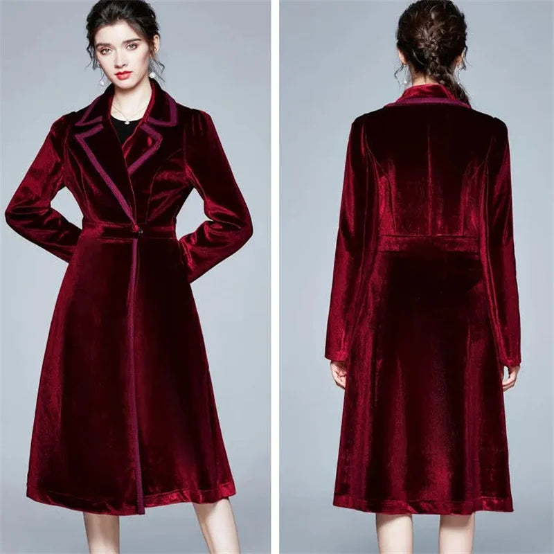 Seraphina | Manteau long en velours - Rouge vin - Mi-long
