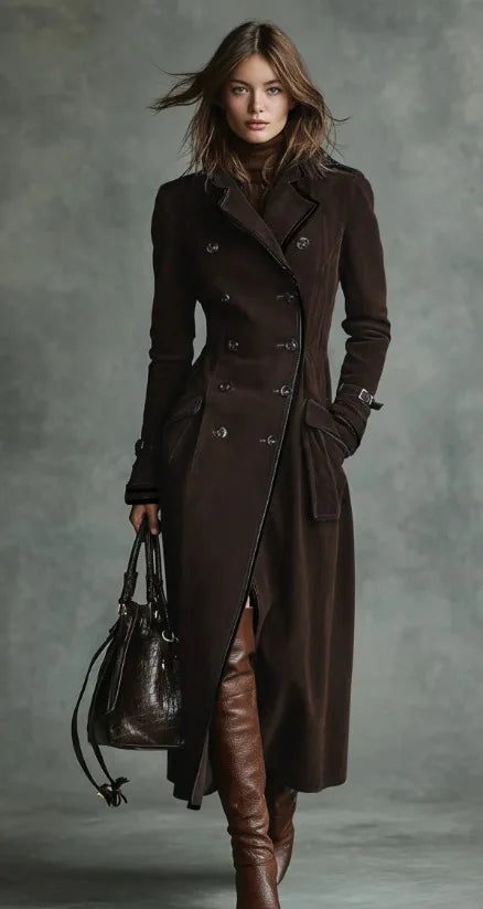 Georgina | Trench long effet daim à ceinture - Bordeaux