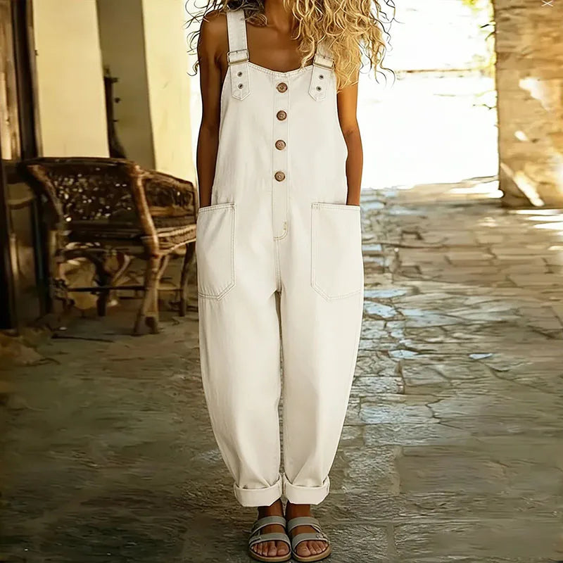 Mara | Salopette effet jean en coton doux vintage à bretelles réglables