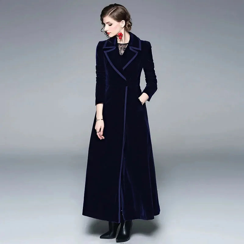 Seraphina | Manteau long en velours - Bleu marine - Long