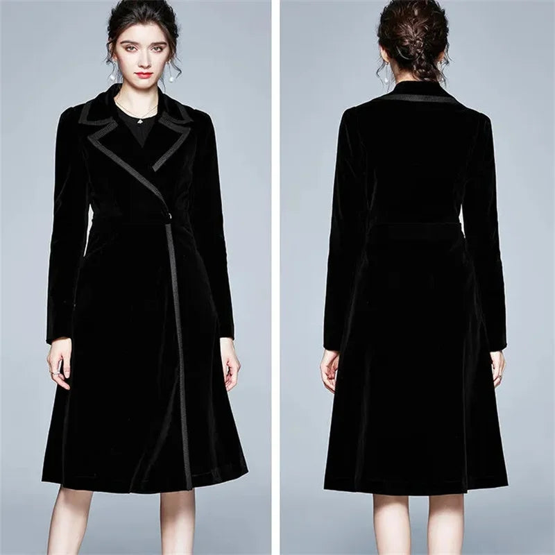 Seraphina | Manteau long en velours - Noir - Mi-long