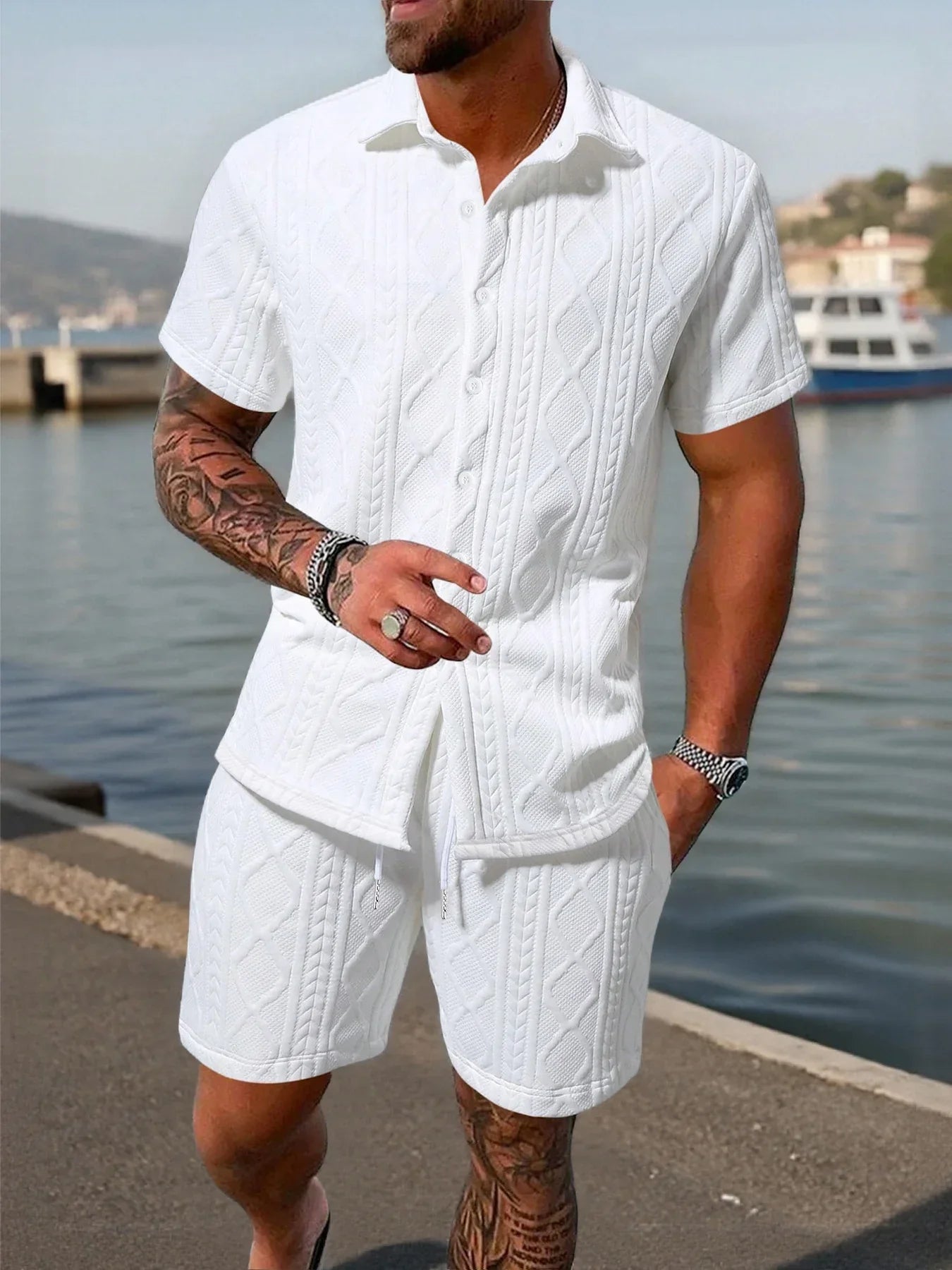 LOS CAÑOS – Ensemble short texturé