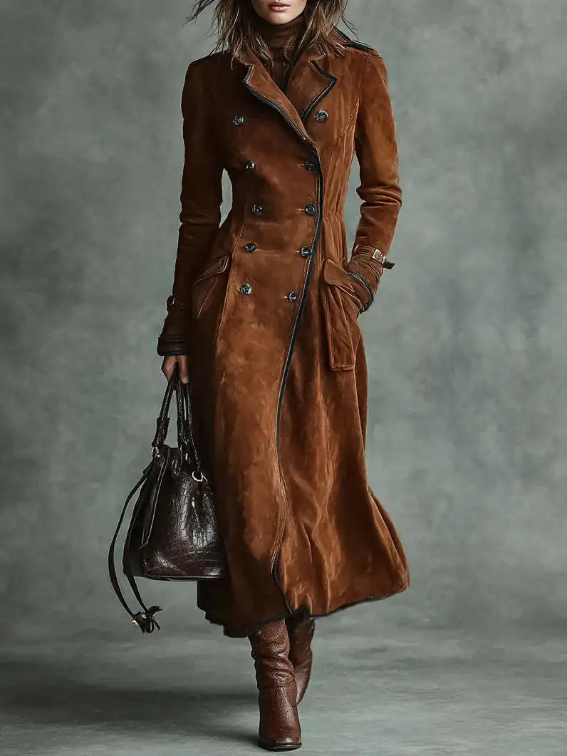 Georgina | Trench long effet daim à ceinture - Marron