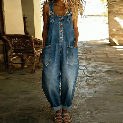 Mara | Salopette effet jean en coton doux vintage à bretelles réglables