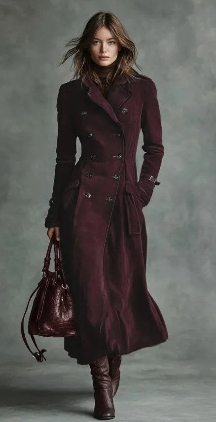 Georgina | Trench long effet daim à ceinture - Rouge