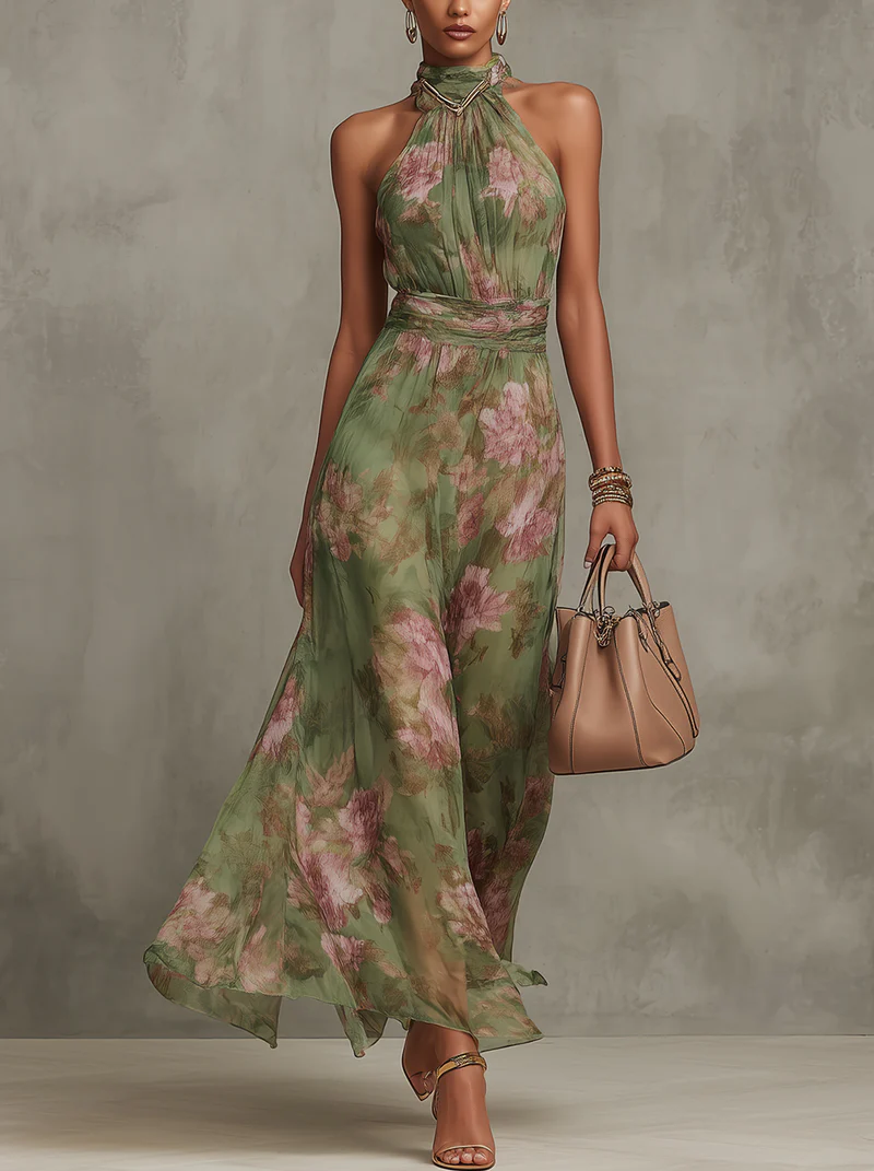 Livia | Robe longue fleurie élégante à col montant