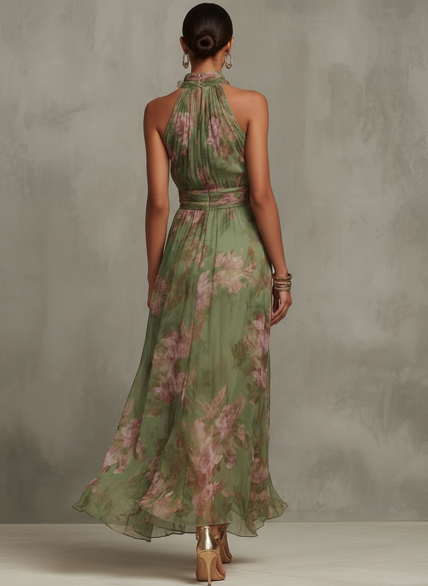 Livia | Robe longue fleurie élégante à col montant