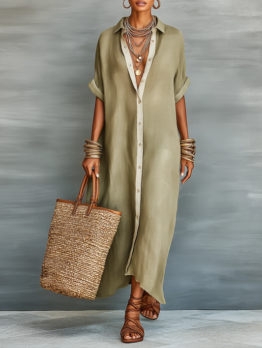 Manuela | Robe longue vert olive coupe minimaliste