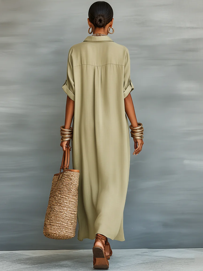 Manuela | Robe longue vert olive coupe minimaliste