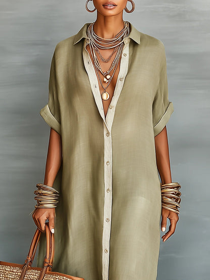 Manuela | Robe longue vert olive coupe minimaliste