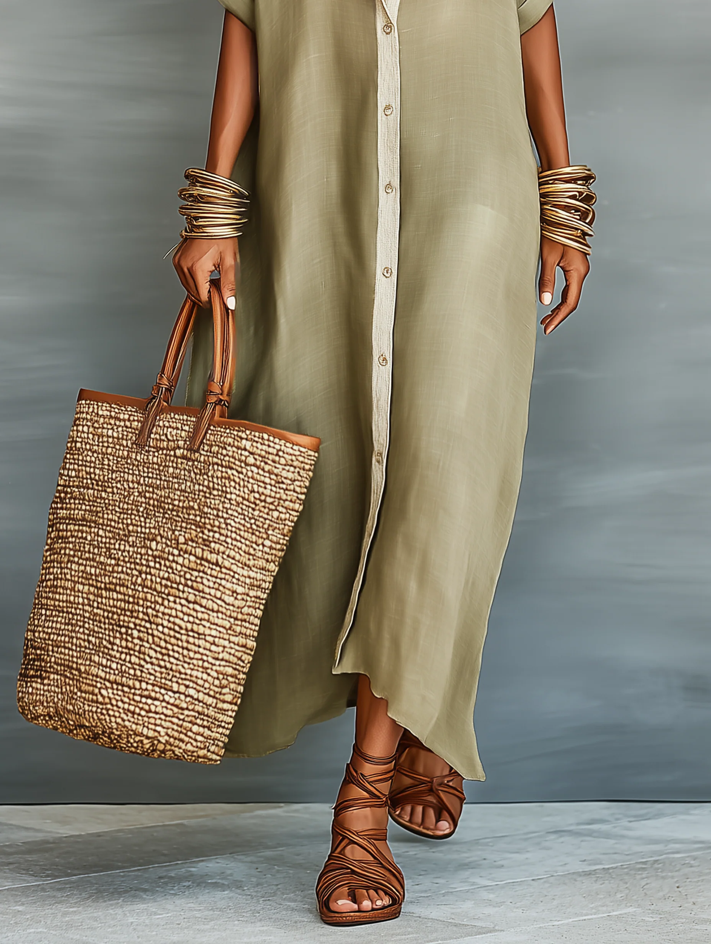Manuela | Robe longue vert olive coupe minimaliste