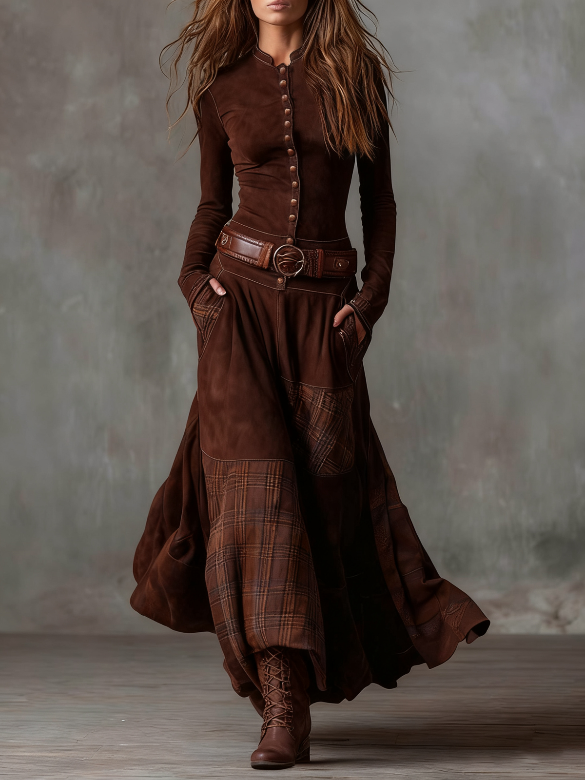 Elisa | Robe longue en suède à ceinture