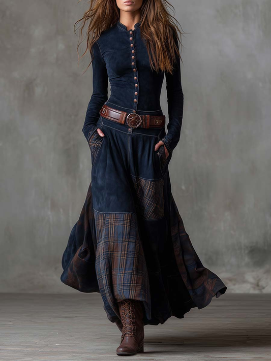 Elisa | Robe longue en suède à ceinture