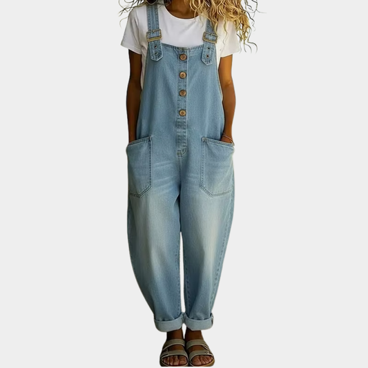 Mara | Salopette effet jean en coton doux vintage à bretelles réglables