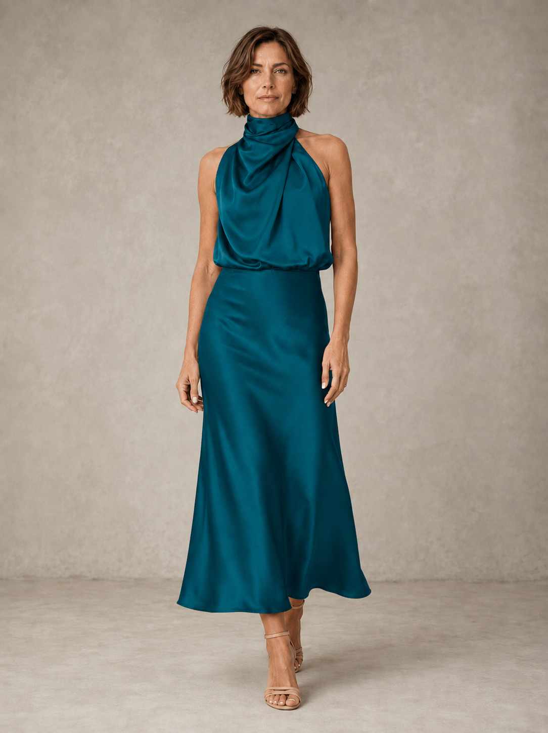 Harper | Robe longue du soir en satin dos-nu
