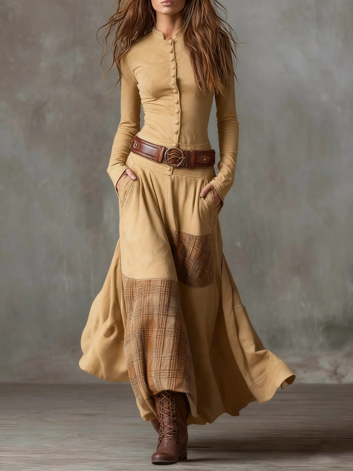 Elisa | Robe longue en suède à ceinture