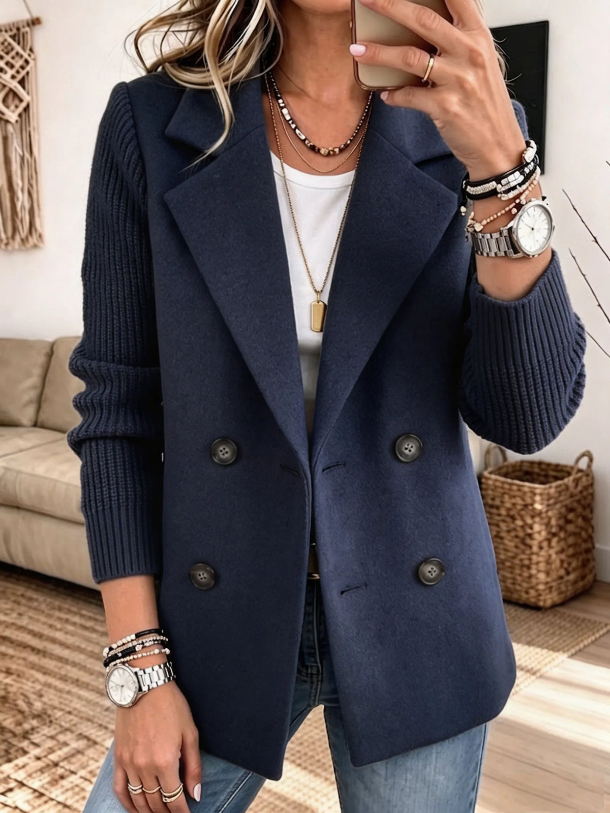 Carla | Blazer élégant à manches en maille - Bleu