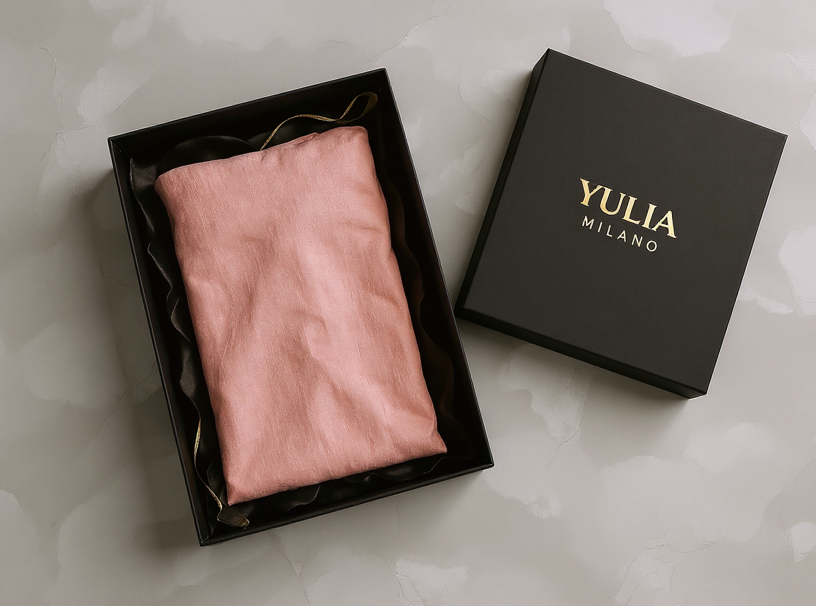 Robe longue rose minimaliste en mélange de lin avec col en V pour femme.