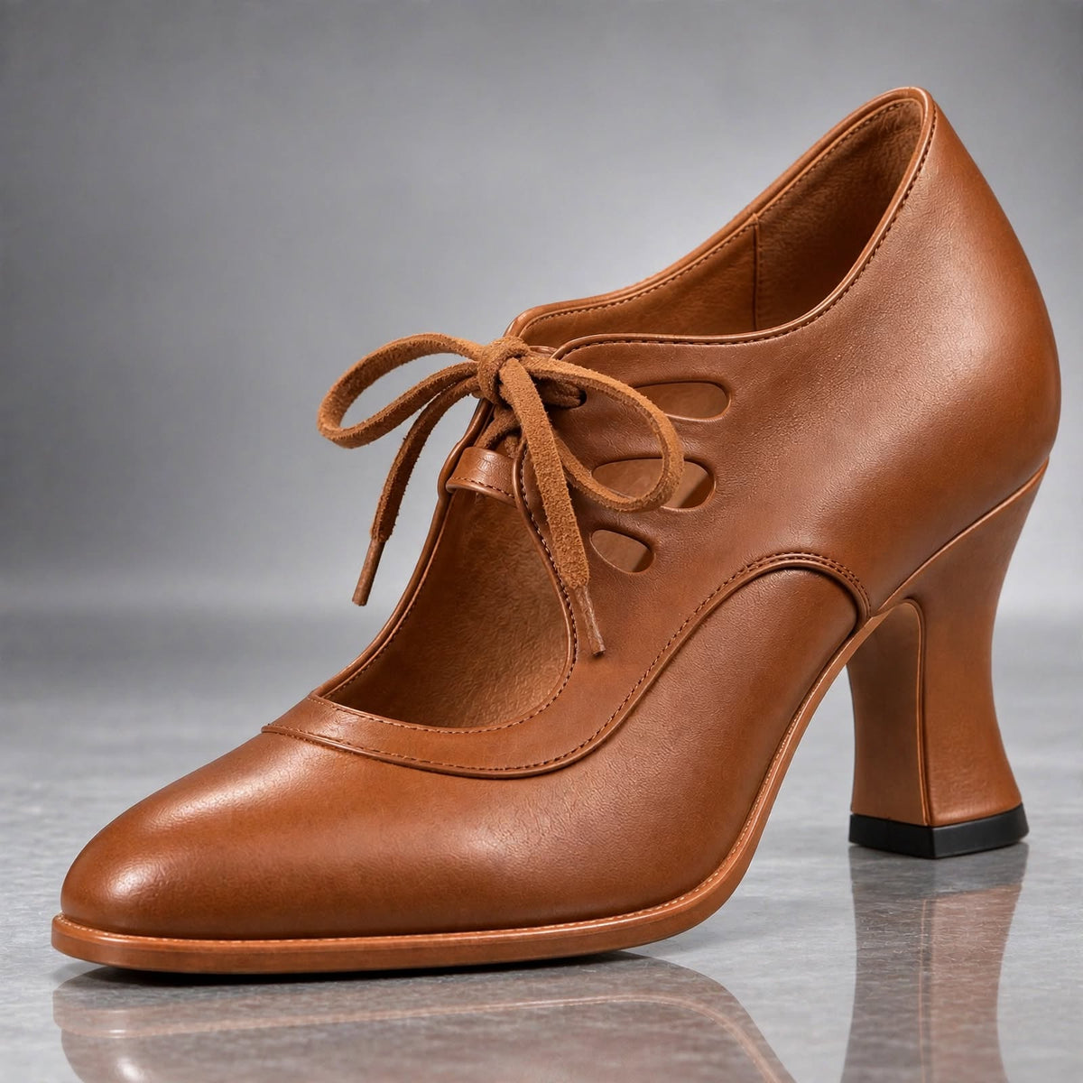 Audrey | Escarpins à lacets - Cognac