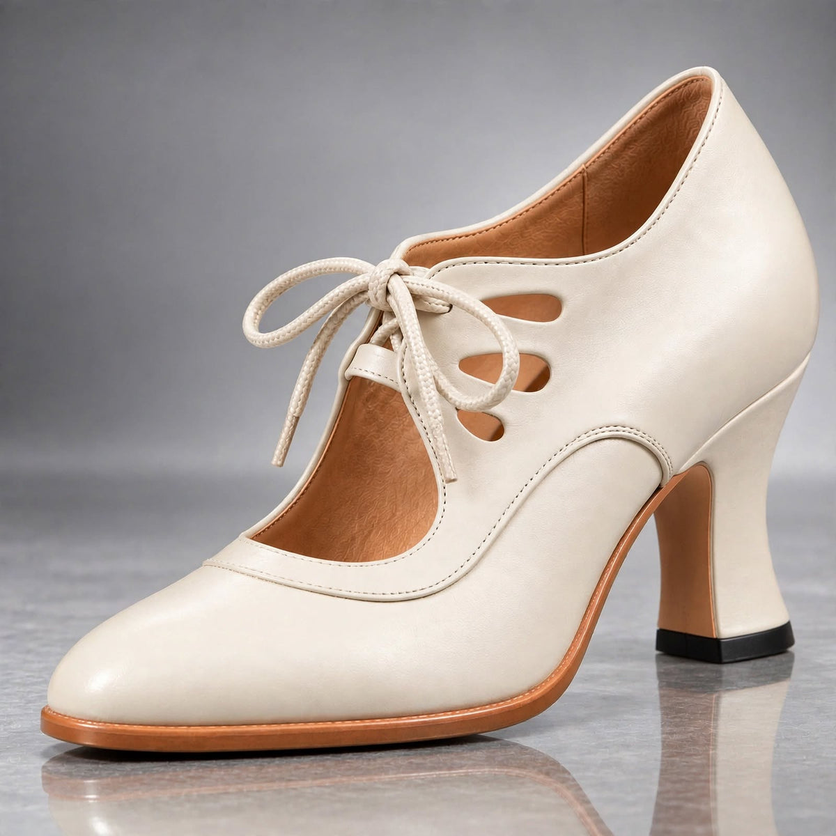 Audrey | Escarpins à lacets - Crème