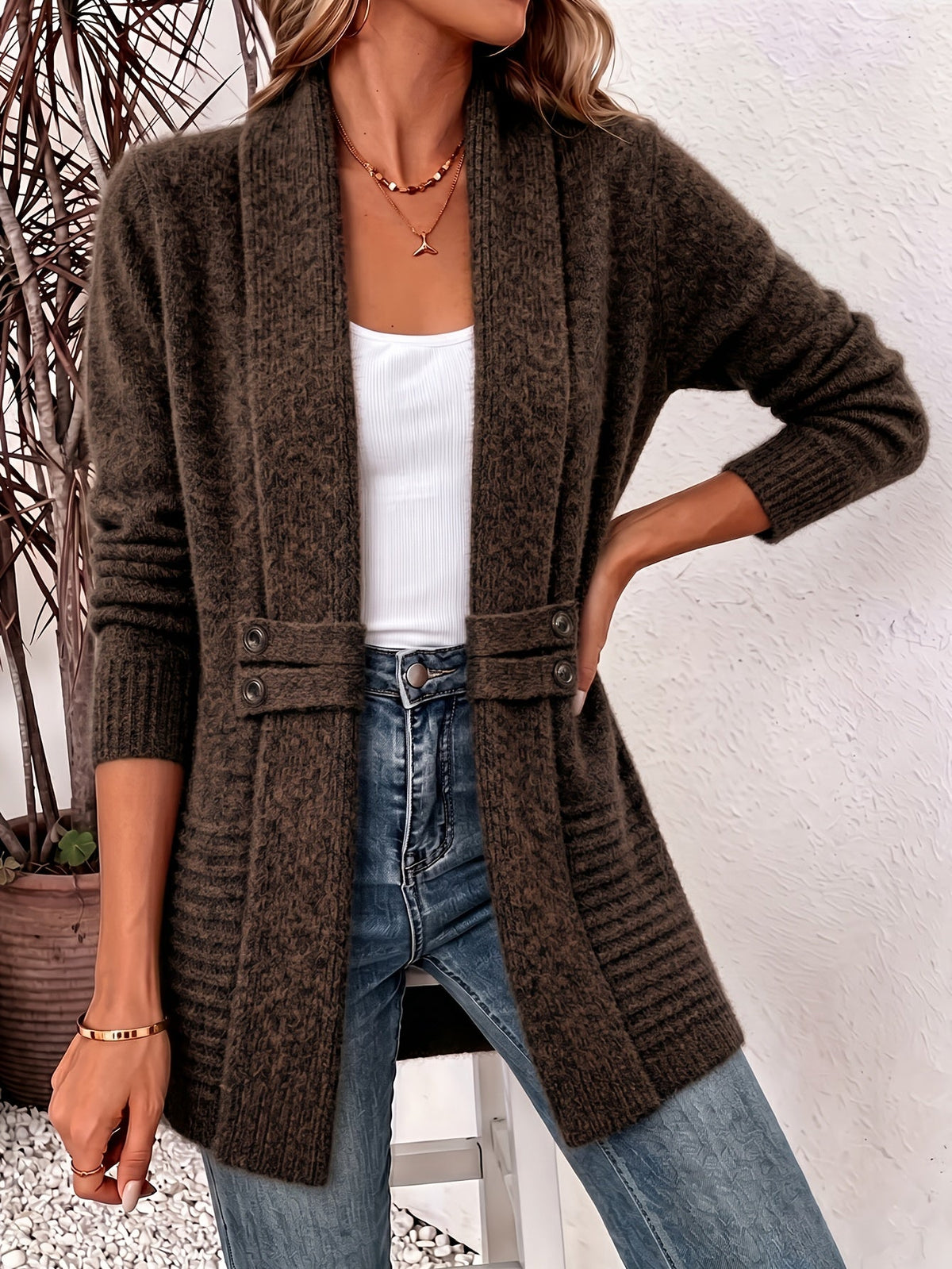Elena | Manteau élégant à ceinture et double boutonnage - Marron café