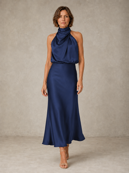 Harper | Robe longue du soir en satin dos-nu