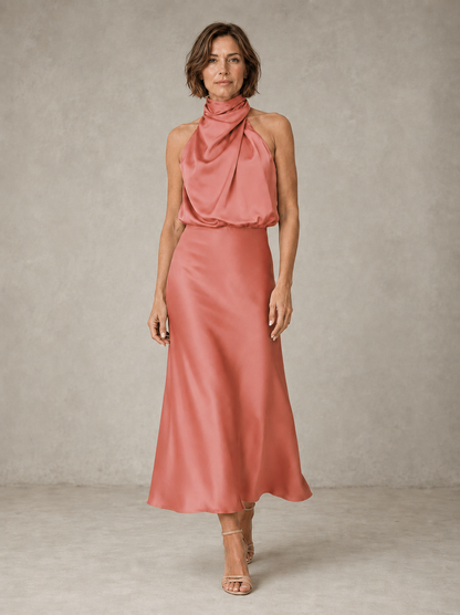 Harper | Robe longue du soir en satin dos-nu