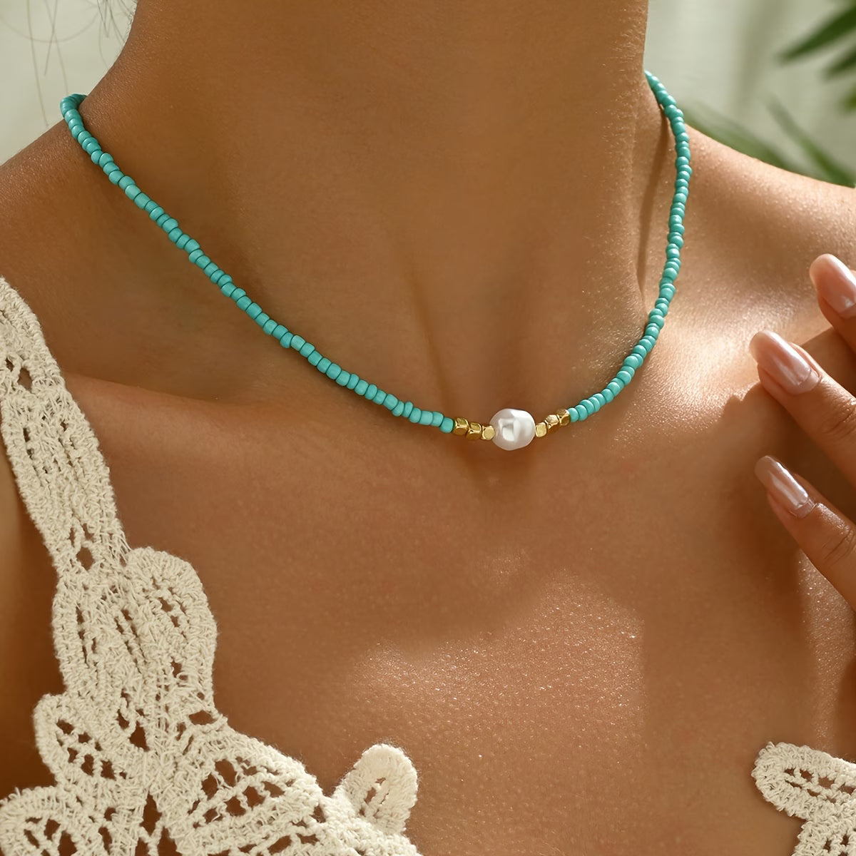Collier minimaliste turquoise et perles