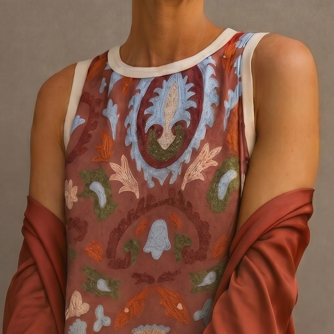 Daniela | Robe longue imprimée avec gilet assorti