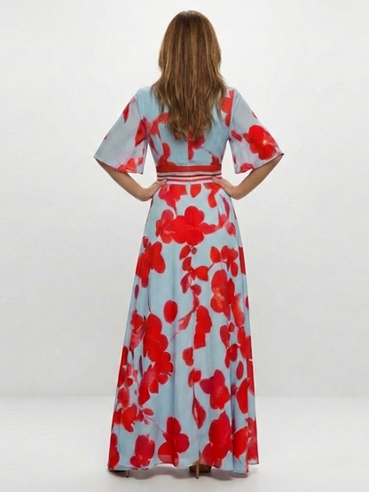 Corinne | Robe à fleurs à col en V et manches courtes