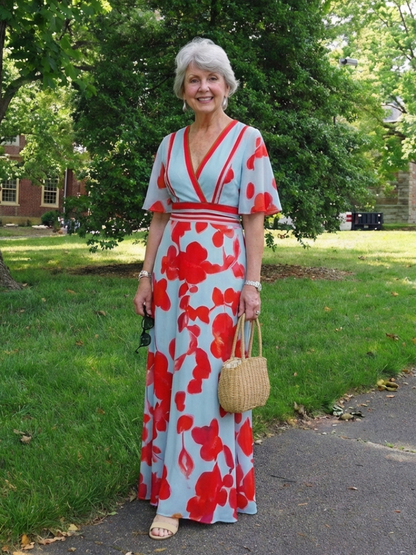 Corinne | Robe à fleurs à col en V et manches courtes
