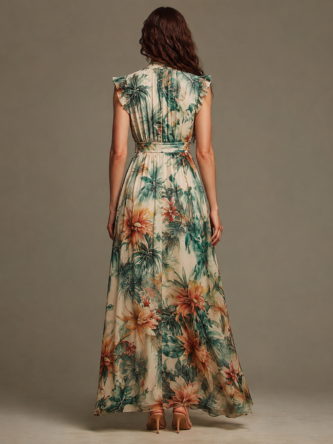 Grace | Robe longue en mousseline à imprimé tropical peint