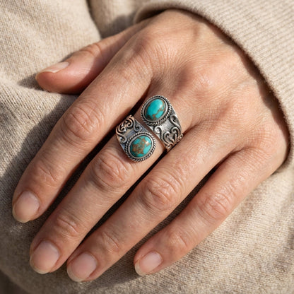Calista™ – Bague enveloppante en argent à double turquoise