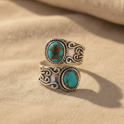 Calista™ – Bague enveloppante en argent à double turquoise