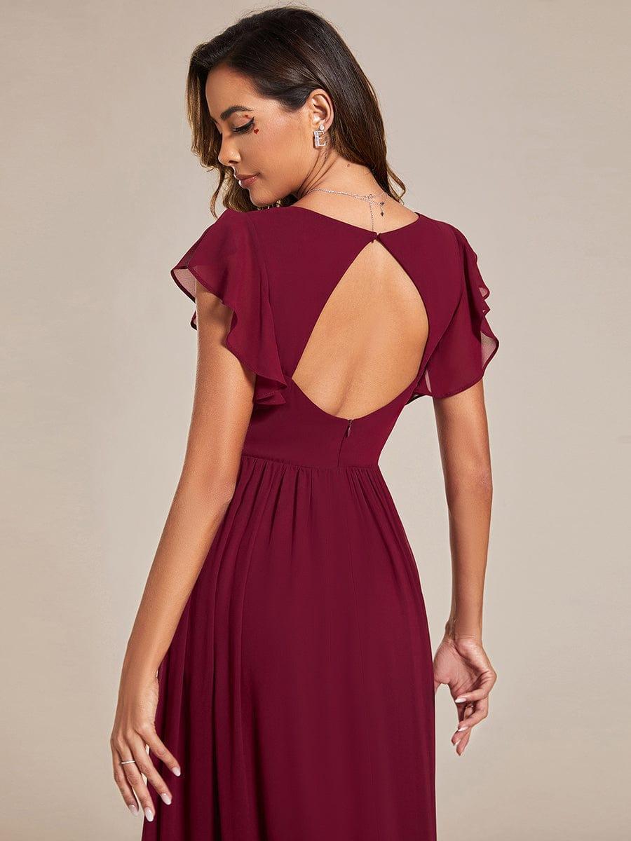 LILYANA™ | Robe de demoiselle d'honneur en mousseline à manches plissées et dos fendu