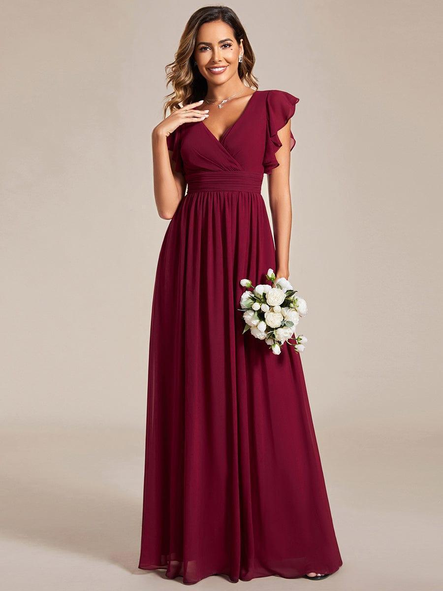 LILYANA™ | Robe de demoiselle d'honneur en mousseline à manches plissées et dos fendu