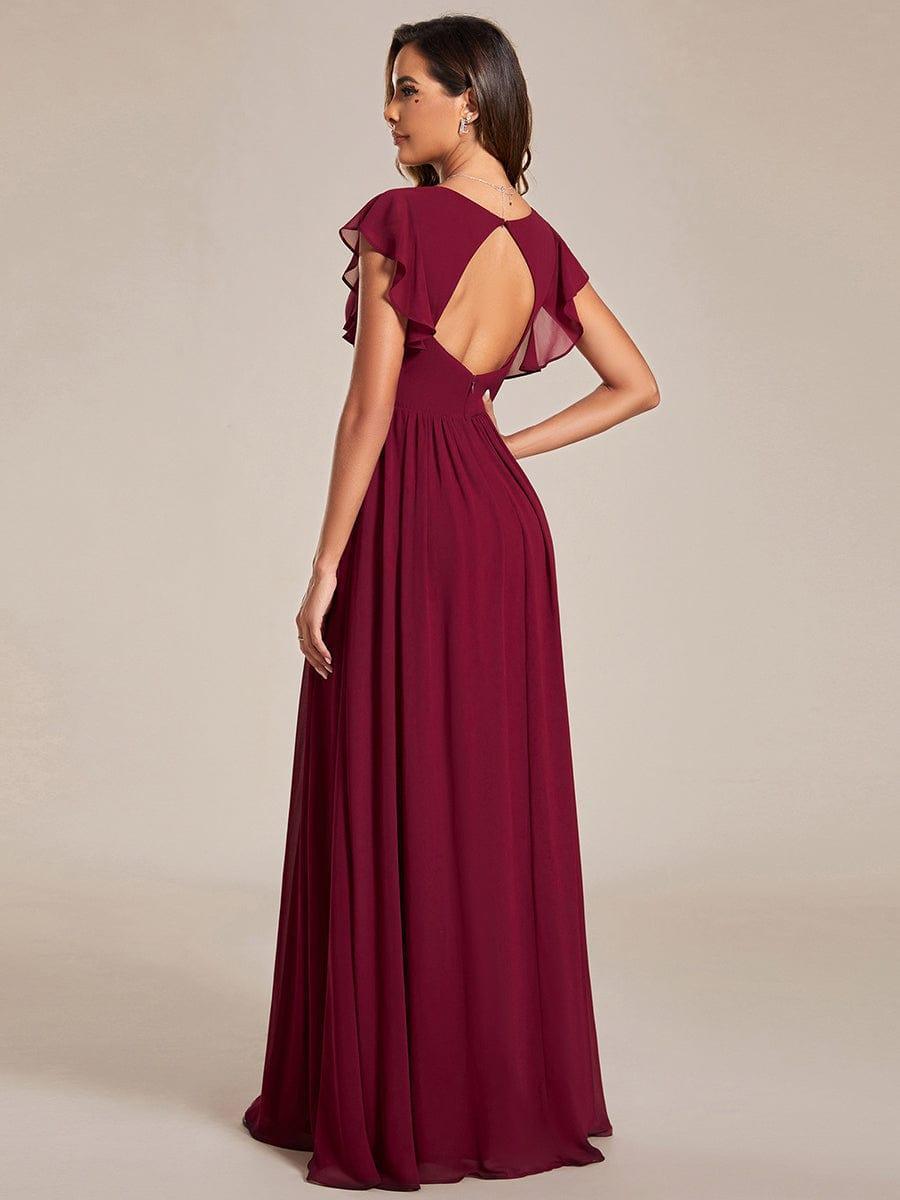 LILYANA™ | Robe de demoiselle d'honneur en mousseline à manches plissées et dos fendu