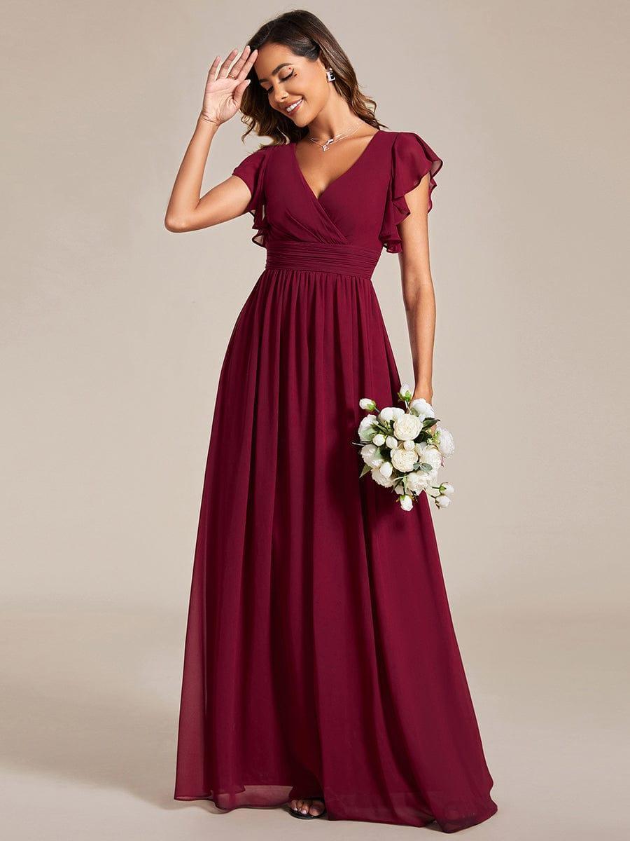 LILYANA™ | Robe de demoiselle d'honneur en mousseline à manches plissées et dos fendu