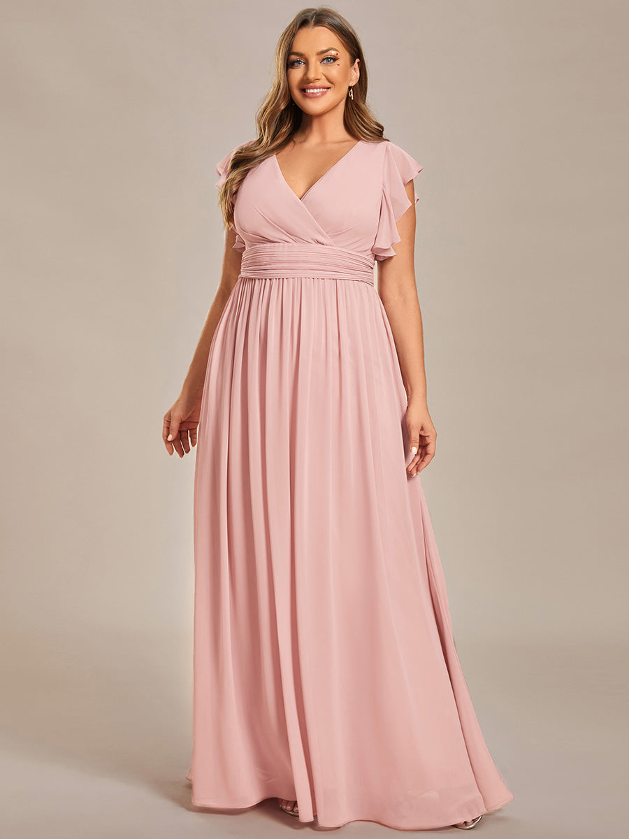 LILYANA™ | Robe de demoiselle d'honneur en mousseline à manches plissées et dos fendu